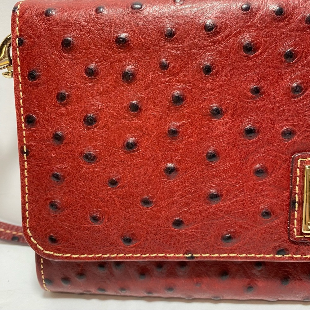 Dooney & Bourke Red Leather Women's Bag  Ostrich Embossed crossbody Clutch Purse - Picture 15 of 16